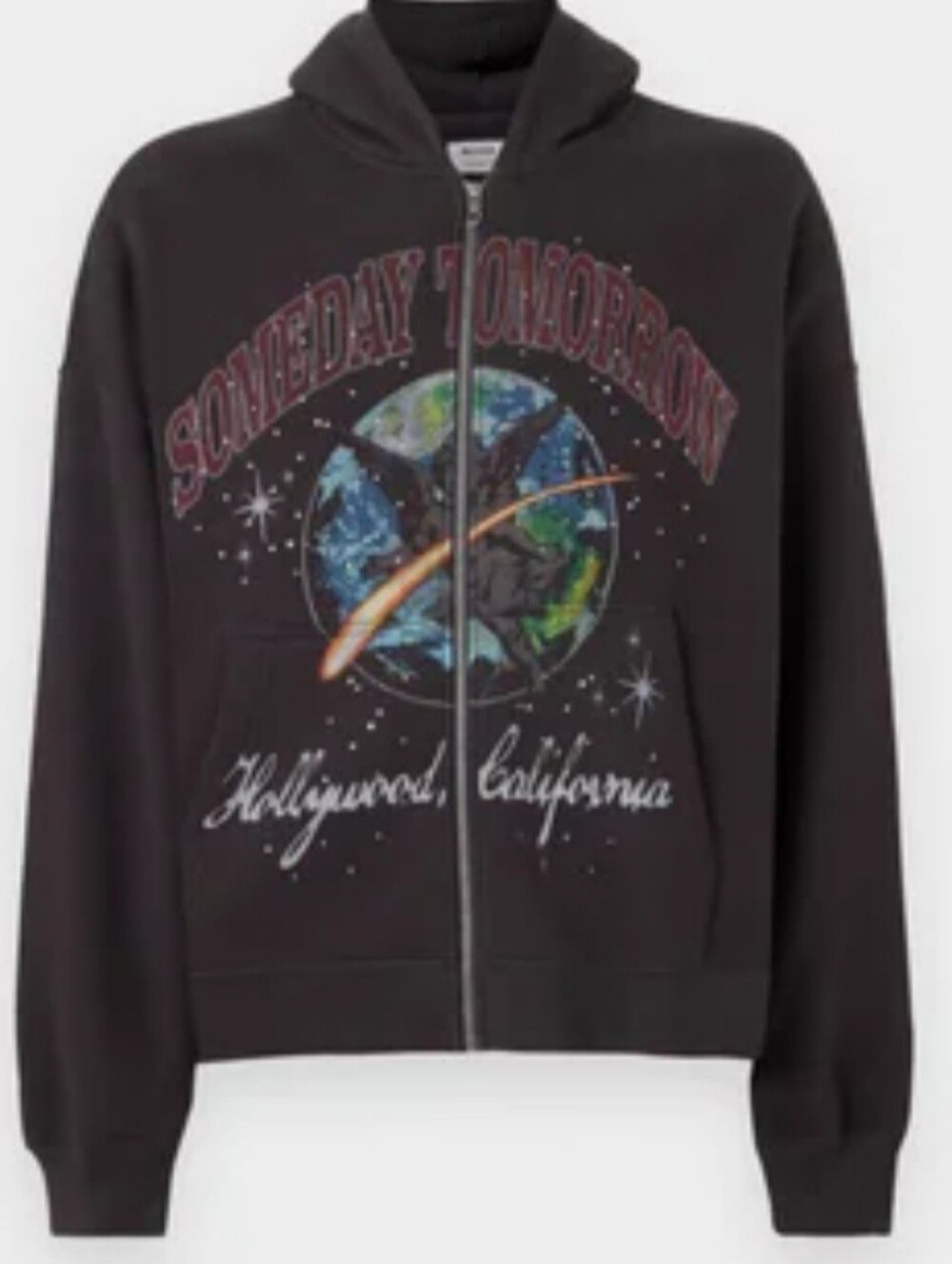 Hollister Black Graphic Zip-Up Hoodie Sweater Oversized XL